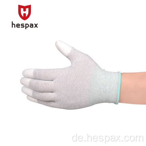 Hespax Fingerspitzen tauchte PU -Kohlefaser -ESD -Handschuhe ein